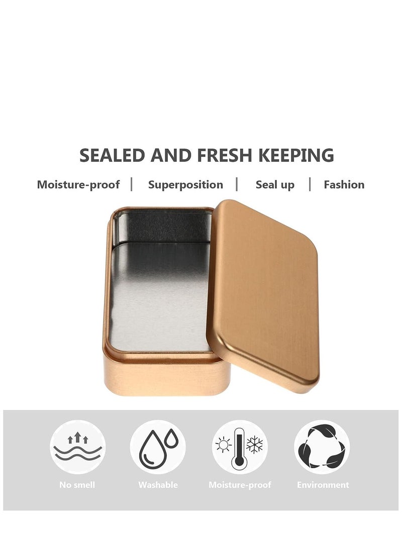 SYOSI 4 قطع علب معدنية مستطيلة فارغة مع مفصل علبة تخزين محمولة مع غطاء مجموعة صناديق صغيرة لتنظيم المنزل (ذهبي) - Image 4