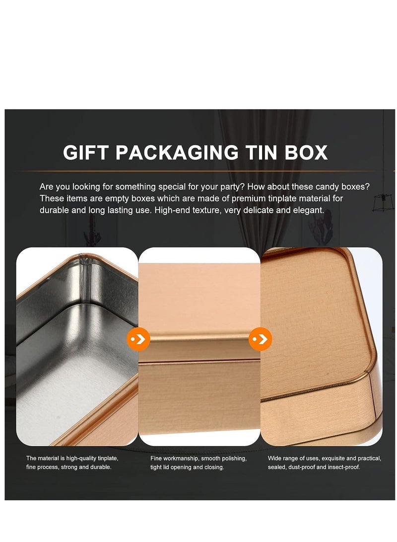 SYOSI 4 قطع علب معدنية مستطيلة فارغة مع مفصل علبة تخزين محمولة مع غطاء مجموعة صناديق صغيرة لتنظيم المنزل (ذهبي) - Image 5