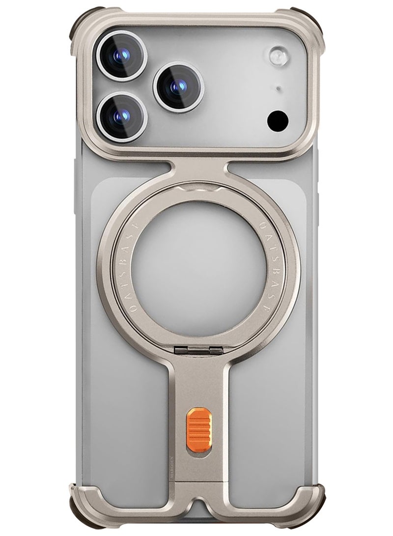 360° Rotating Magnetic Kickstand Holder for iPhone 17 Pro Max – Slim Metal Frame, Shockproof Protection - Silver - Image 3