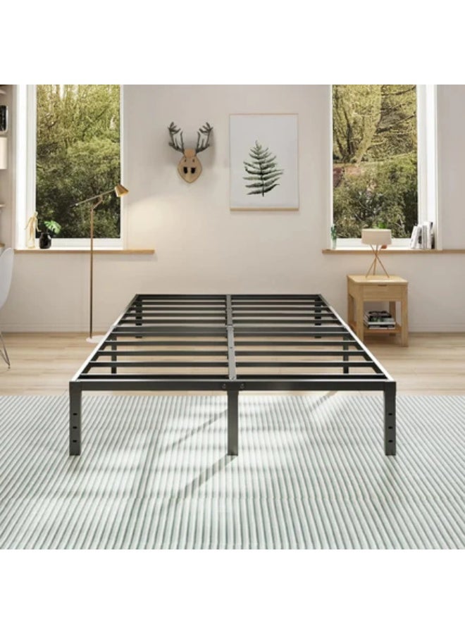 HOCC 35.6CM High Metal Platform Bed Frame 201.9 x 151.4 CM – Double Bed Frame with Under Bed Storage, Heavy Duty Steel Slats, No Bed Board, Black - Image 1