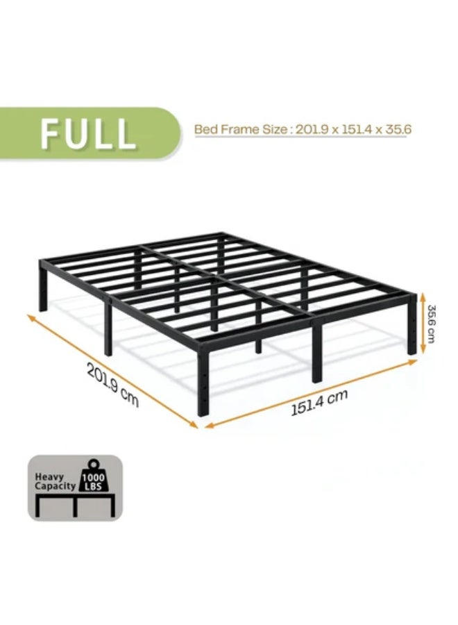 HOCC 35.6CM High Metal Platform Bed Frame 201.9 x 151.4 CM – Double Bed Frame with Under Bed Storage, Heavy Duty Steel Slats, No Bed Board, Black - Image 3