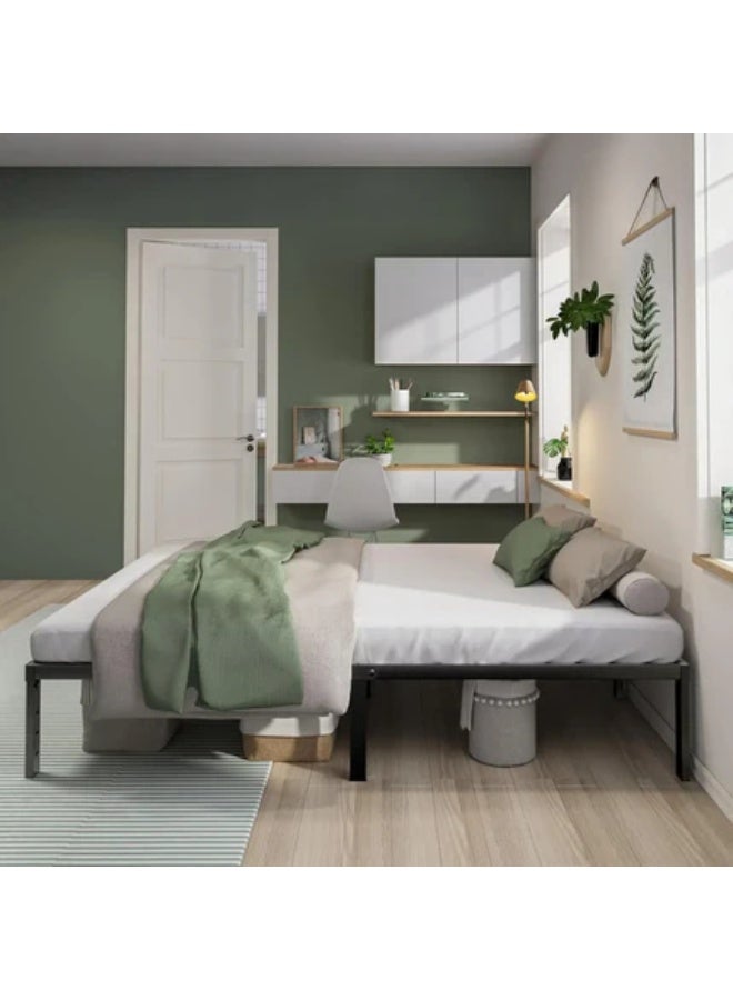 HOCC 35.6CM High Metal Platform Bed Frame 201.9 x 151.4 CM – Double Bed Frame with Under Bed Storage, Heavy Duty Steel Slats, No Bed Board, Black - Image 2