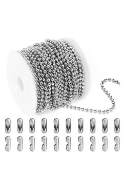 Ball Bead Chain, 10 Meters Stainless Steel Chains Necklace with 20pcs Connectors Clasps, for Jewelry Making Bracelet Military Crafts, Silver Metal Pull Chain Small Roll