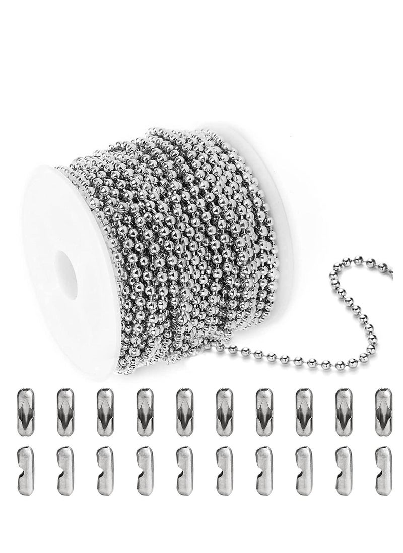 Excefore - Ball Bead Chain, 10 Meters Stainless Steel Chains Necklace with 20pcs Connectors Clasps, for Jewelry Making Bracelet Military Crafts, Silver Metal Pull Chain Small Roll - Image 1