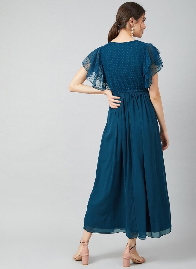 Athena Blue Embroidered Maxi Dress for Women - Image 5