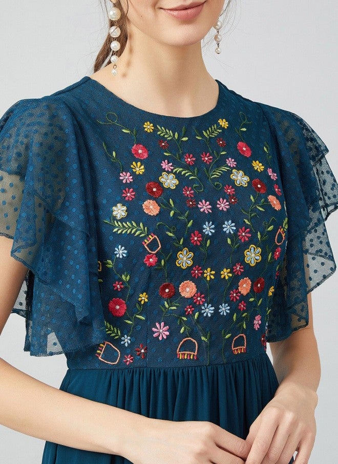 Athena Blue Embroidered Maxi Dress for Women - Image 2