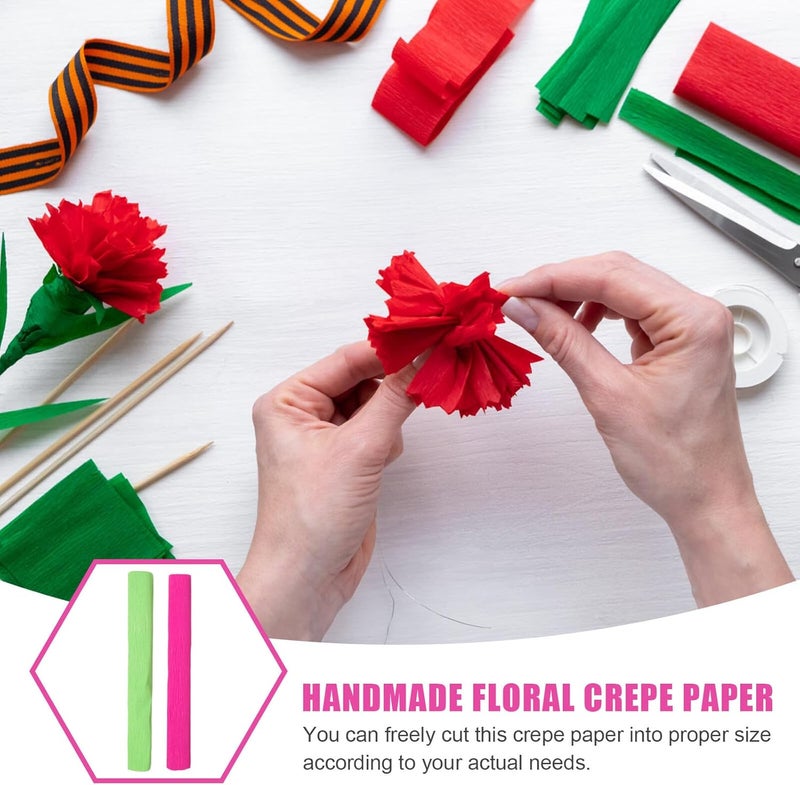 BESTonZON 2 Rolls Crepe Paper Craft Paper Roll in Fruit Green and Rose Red 180g Wrinkled for Crafting Party Decorations Floral Bouquet Making - Image 2