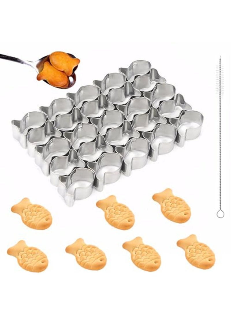 ممون قطاعة بسكويت على شكل سمكة ذهبية، قطاعة بسكويت ذات 25 تجويف، قوالب بسكويت صغيرة مع فرشاة تنظيف، عجينة غير لاصقة، قالب خبز من الفولاذ المقاوم للصدأ - Image 2