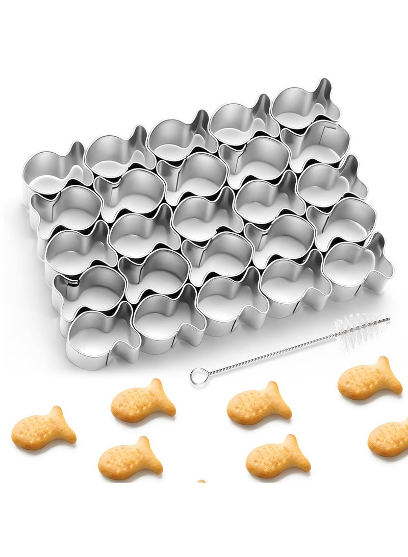 ممون قطاعة بسكويت على شكل سمكة ذهبية، قطاعة بسكويت ذات 25 تجويف، قوالب بسكويت صغيرة مع فرشاة تنظيف، عجينة غير لاصقة، قالب خبز من الفولاذ المقاوم للصدأ - Image 1
