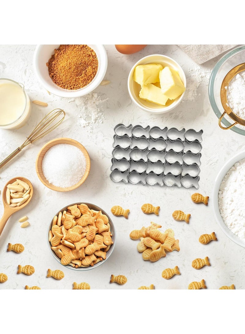 ممون قطاعة بسكويت على شكل سمكة ذهبية، قطاعة بسكويت ذات 25 تجويف، قوالب بسكويت صغيرة مع فرشاة تنظيف، عجينة غير لاصقة، قالب خبز من الفولاذ المقاوم للصدأ - Image 4