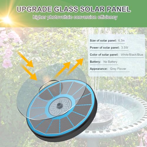Yzert Solar Fountain for Bird Bath Direct Sunlight High Efficiency 35W Glass Panel Solar Water Fountain Outdoor Garden Flower Blue - Image 3