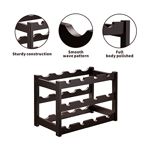 VASMIA Bamboo Wine Rack, Sturdy and Durable Wine Storage Cabinet Shelf, Wine Racks Countertop for Pantry,Kitchen,3-Tier 12 Bottles Wine Rack Brown - Image 4