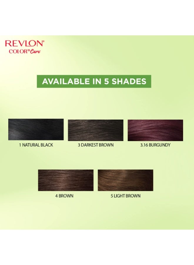 REVLON Color 'n Care NOURISHING PERMANENT HAIR COLOR - 4 Brown - Has essentials oils of Coconut Argan, Sunflower & Jojoba oil, along with shea butter - Sachet - Image 2