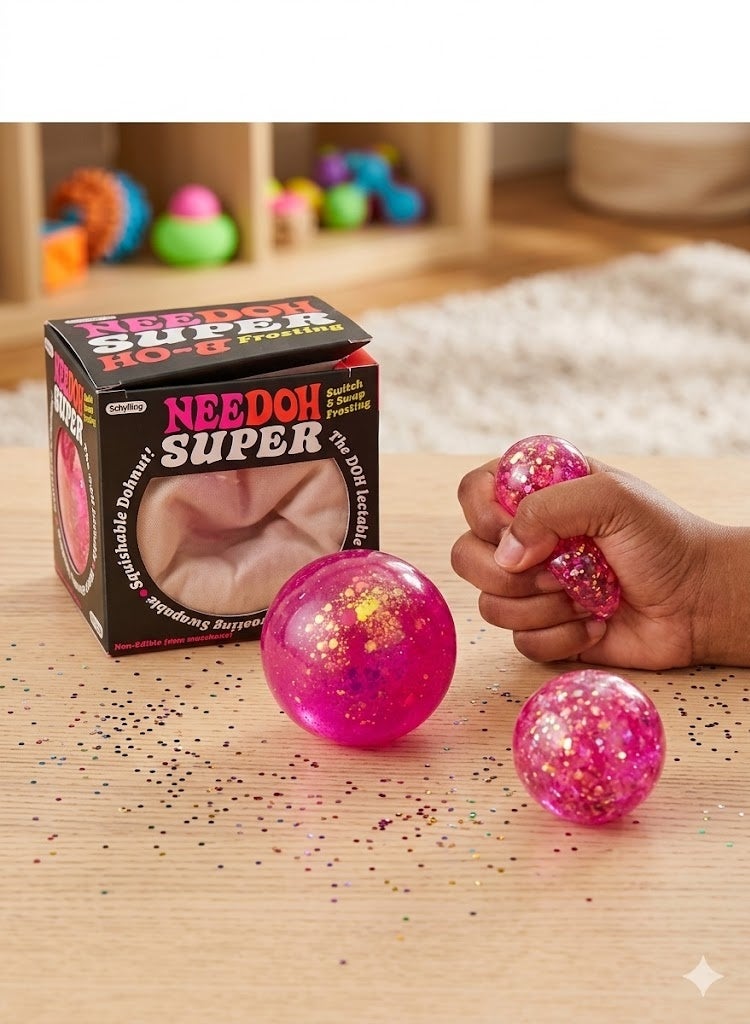 Needoh Glitter Sugar Ball, Slow Rise Squishy Stress Relief Balls Malt Syrup Filled Moldable Relaxing Sensory Fidget Stress Toy Hand Exercise Balls Gift for Friends (Glitter)