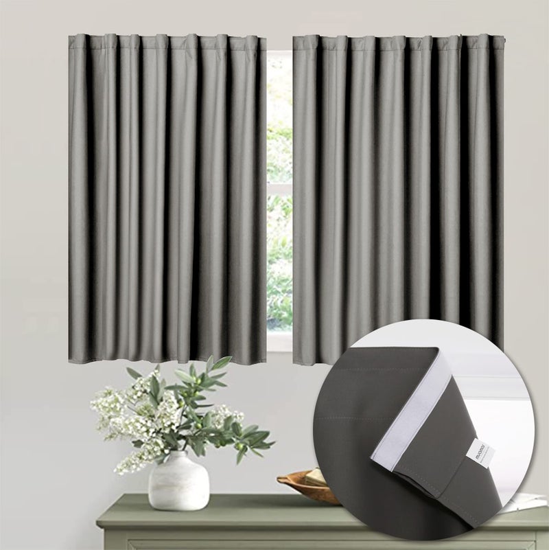Muamar Stick Curtains Without Rods Easy Install for Window Blackout Curtain Panels for Bedroom  Wide Uses for Kitchen/Cabinet/Wardrobe/Laundry Room 2 Panels  Grey 42"" W X 36"" L - Image 1
