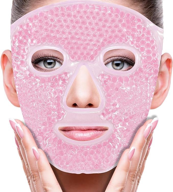 Snivy Snivy Ice Face Mask for Women Hot Cold Therapy Gel Bead Full Facial Gel Mask Cold Eye Pack with Eye Hole Plush Backing for Migraine Headache Stress Relief  - Image 1