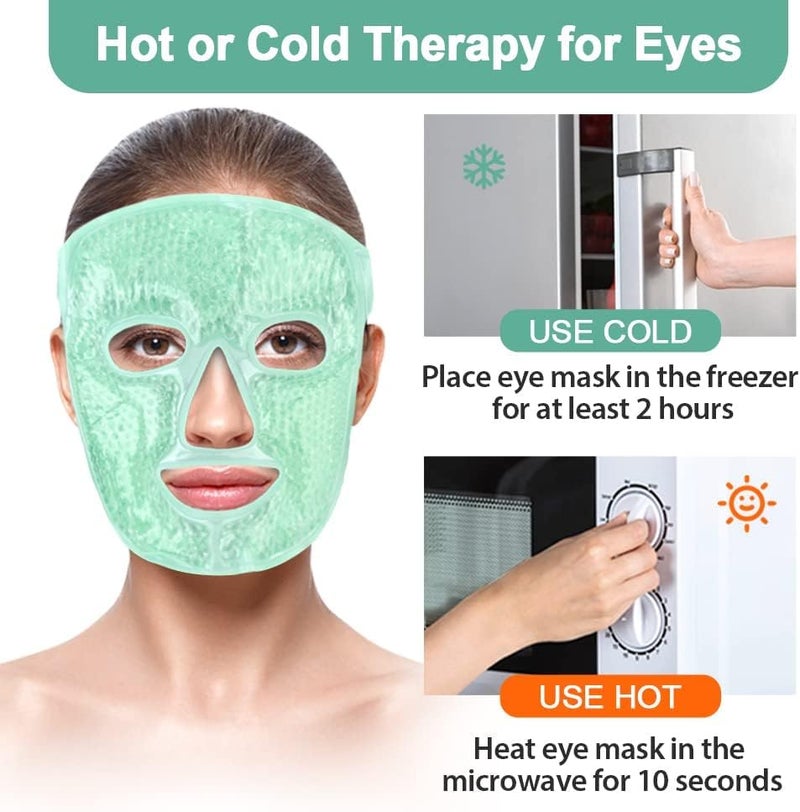 Snivy Snivy Ice Face Mask for Women Hot Cold Therapy Gel Bead Full Facial Gel Mask Cold Eye Pack with Eye Hole Plush Backing for Migraine Headache Stress Relief  - Image 3