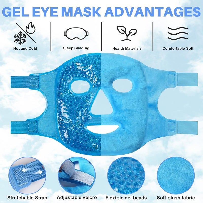 Snivy Snivy Ice Face Mask for Women Hot Cold Therapy Gel Bead Full Facial Gel Mask Cold Eye Pack with Eye Hole Plush Backing for Migraine Headache Stress Relief  - Image 2
