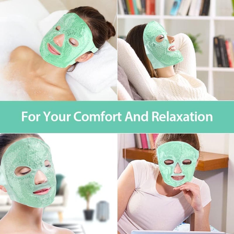 Snivy Snivy Ice Face Mask for Women Hot Cold Therapy Gel Bead Full Facial Gel Mask Cold Eye Pack with Eye Hole Plush Backing for Migraine Headache Stress Relief  - Image 5