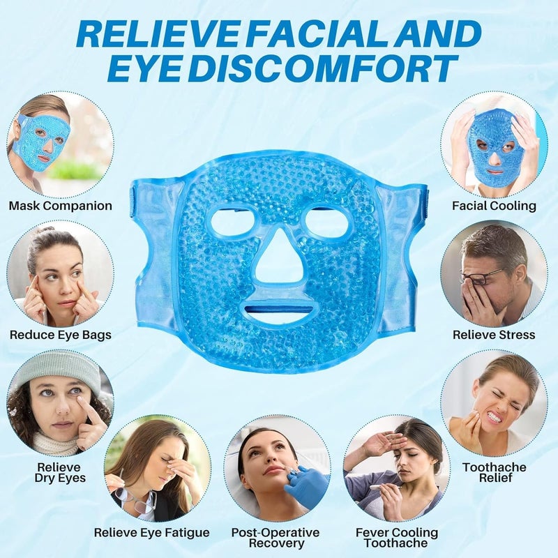 Snivy Snivy Ice Face Mask for Women Hot Cold Therapy Gel Bead Full Facial Gel Mask Cold Eye Pack with Eye Hole Plush Backing for Migraine Headache Stress Relief  - Image 4