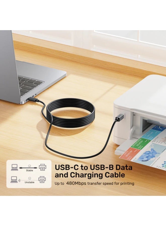 يوني تيك كابل USB‑C إلى USB‑B، كابل طابعة USB‑C من النوع C ذكر إلى USB‑B ذكر، متوافق مع iPhone 16/15، سلسلة Samsung S24، MacBook، Dell، HP Spectre X2، Google Chromebook Pixel، Microsoft Surface Pro، لوحة مفاتيح MIDI، وفك الترميز DAC – أسود - Image 2