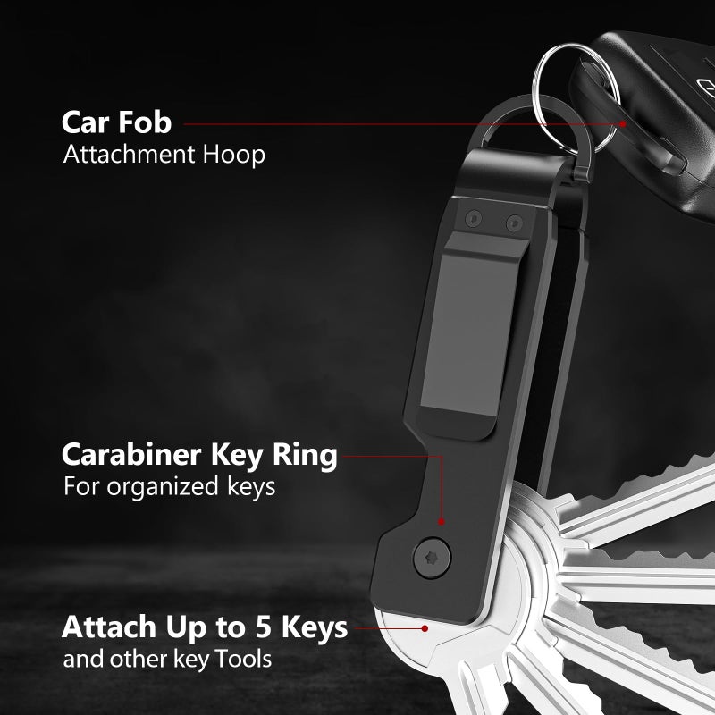 TUXON Key Organizer For Men - Compact Metal Key Holder | Minimalist Innovative Keyholder | Smart Keychain Secures 1-5 Keys (BLACK) - Image 3