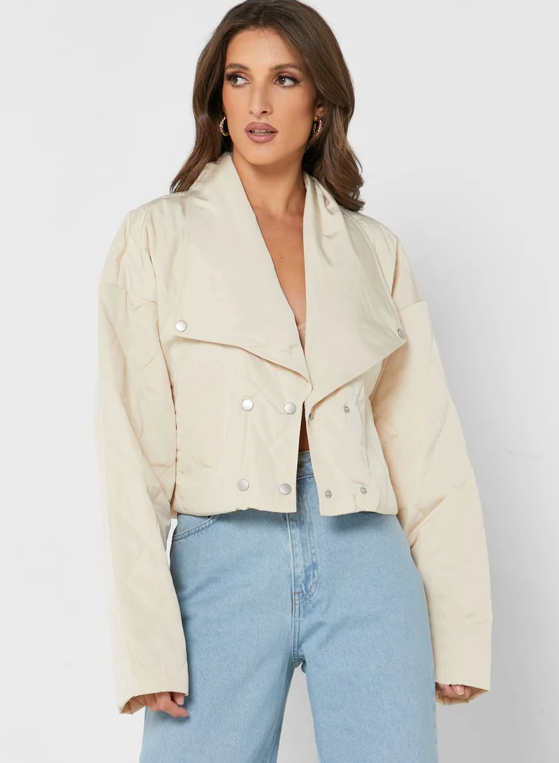 NA-KD Button Detail Crop Jacket