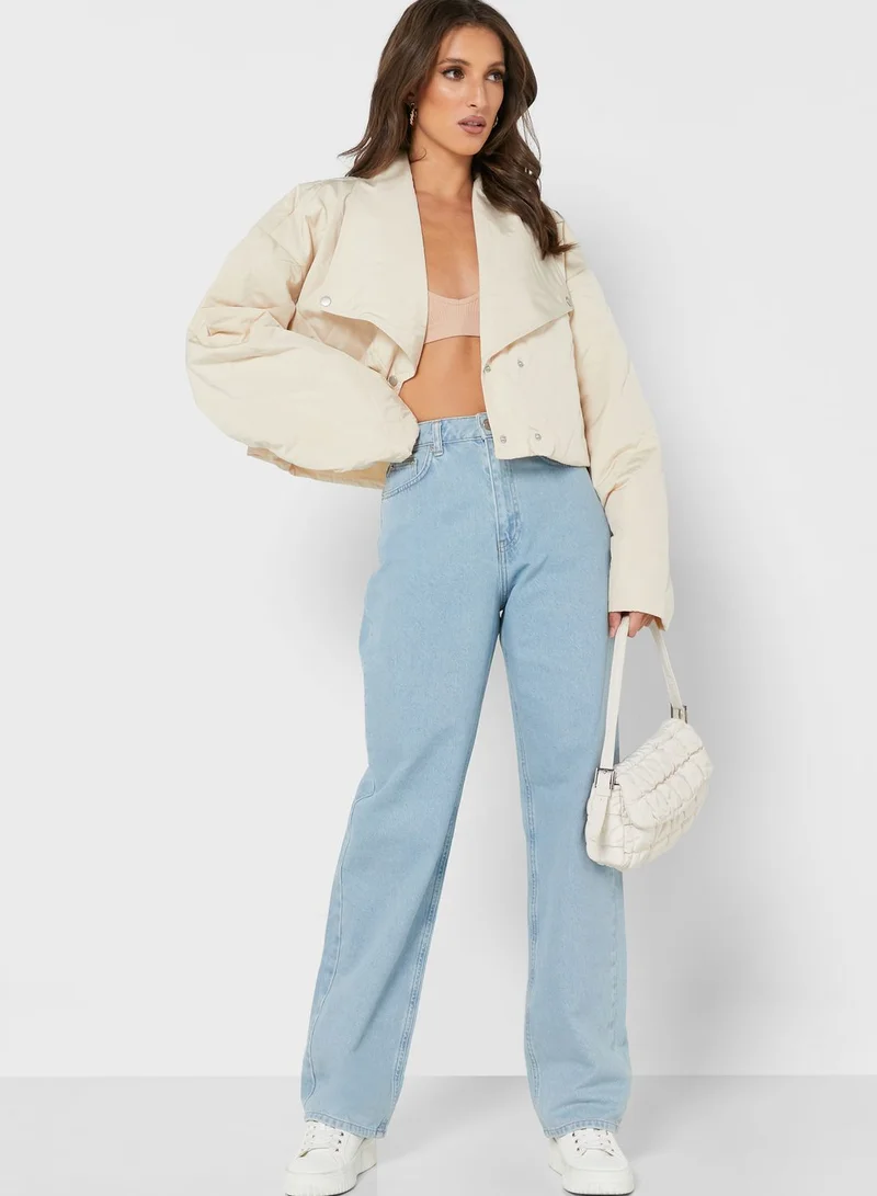 NA-KD Button Detail Crop Jacket