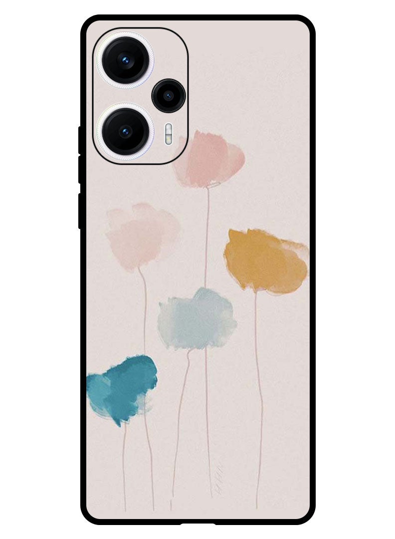 Theodor Protective Case Anti Scratch Shock Proof Bumper Cover for Xiaomi Poco F5 Flower Paint - Image 1