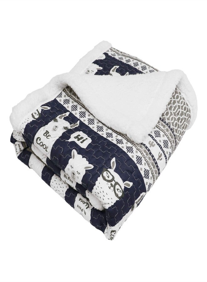 Lush Decor Llama Stripe Fuzzy Reversible Sherpa Throw Blanket - 60” x 50”, Navy - Image 5