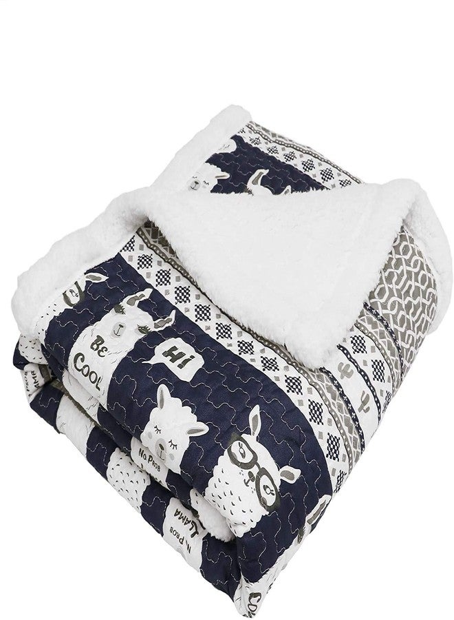 Lush Decor Llama Stripe Fuzzy Reversible Sherpa Throw Blanket - 60” x 50”, Navy - Image 4