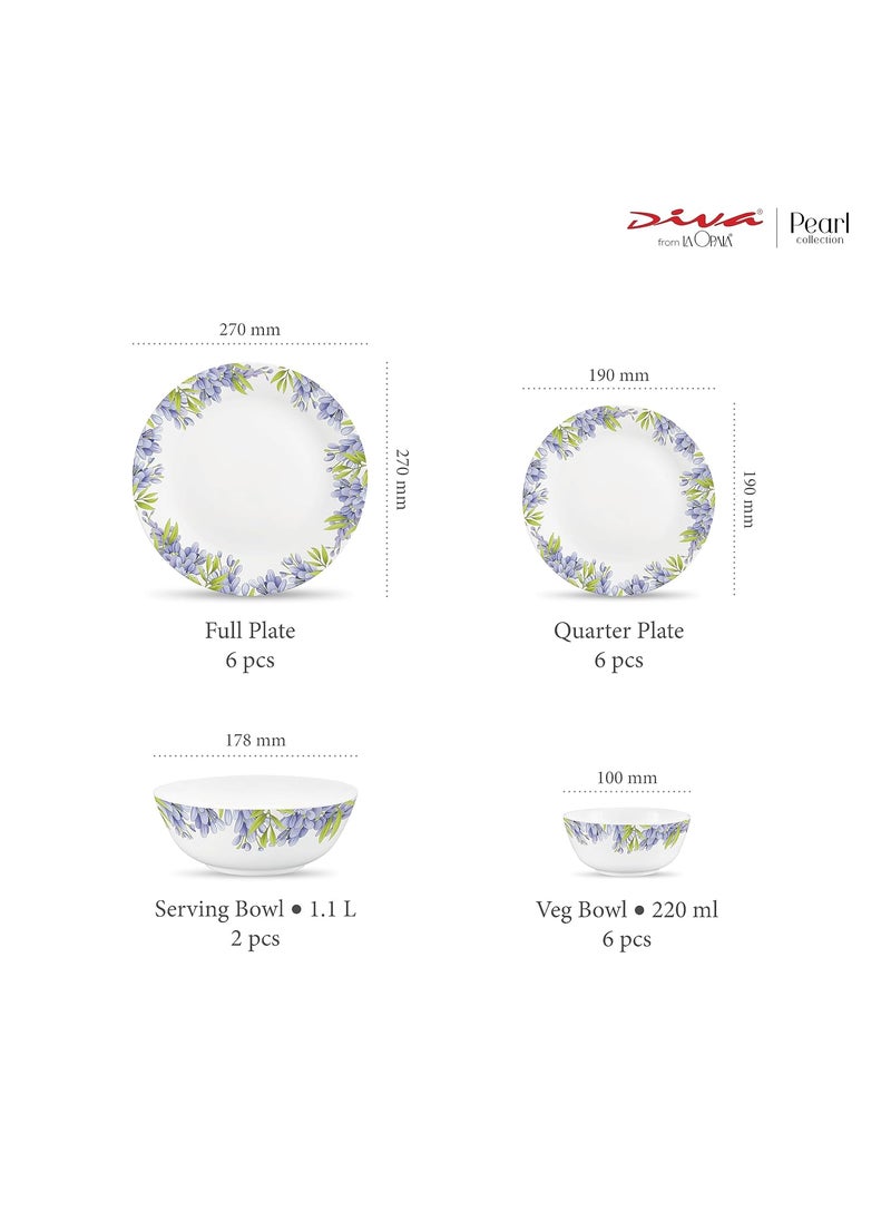 La Opala Diva by La Opala, Pearl Collection, Opal Glass Dinner Set 20 pcs, Lively Hues, White  - Image 3