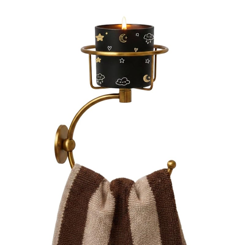 ICCTUO 100% Solid Brass Hand Towel Holder for Bathroom Wall â€“ Towel Ring with Candle Holder â€“ Vintage Wall Candle Sconce Bathroom Decor â€“ Antique Brass Towel Holder - Image 1