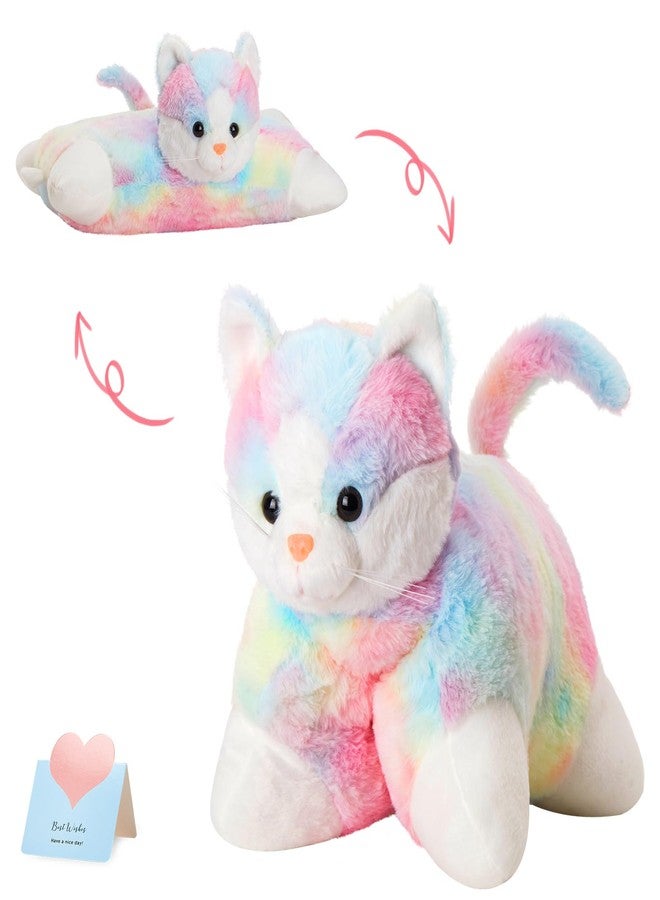 Glow Guards 16" Rainbow Cat Plush Pillow,Cute Kitty Stuffed Animal Soft Lovely Colorful Toy,Bedtime Sofa Decors,Christmas Birthday Children's Day Hoilday Gift for Toddler Kids - Image 1