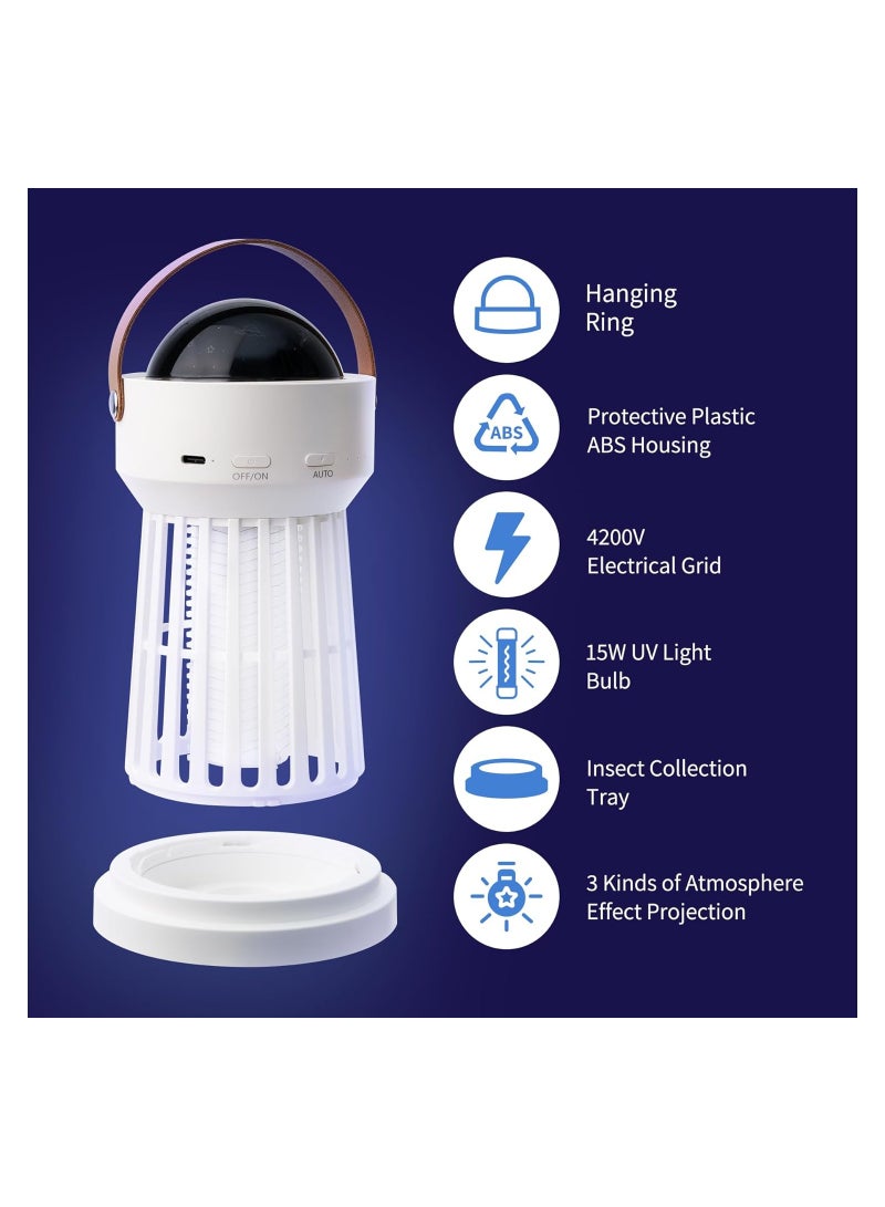 SOLARAE مصباح قاتل البعوض، جهاز صعق الحشرات داخلي وخارجي، جهاز صعق البعوض مع ضوء LED، 2 في 1 قاتل بعوض عديم الرائحة وفيزيائي، 4000 فولت جهاز صعق الذباب للباحة، الحديقة، مع عرض سماء مرصعة بالنجوم - Image 2