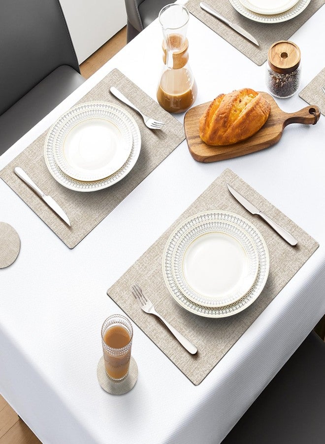 MOSAYT Faux Leather Placemats Set of 6, Heat Resistant Wipeable Washable Vinyl Place Mats with Coasters, Waterproof Oil Proof Table Mats for Kitchen Dining Party Indoor Outdoor, 12" x 17", Beige - Image 2