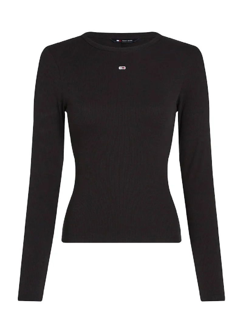 TOMMY JEANS Women's Slim Essential Long Sleeve T-Shirt - Cotton, Black