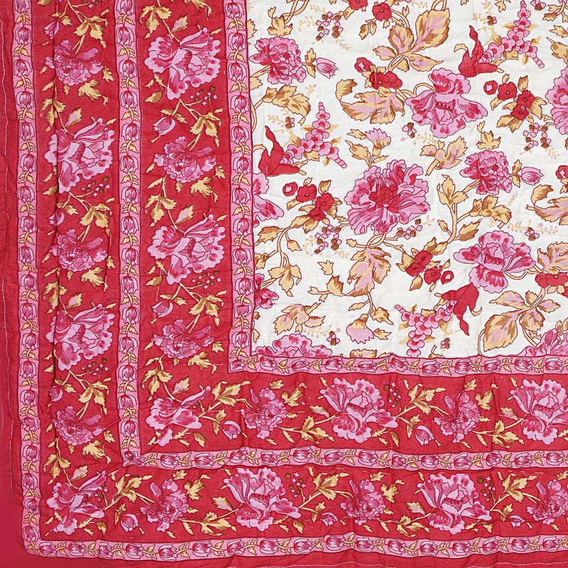 FABDESIGN QUILTS FABDESIGN QUILTS Jaipuri lightweight Microfiber Hand Stitched Traditional Rajasthani Print Garden Flower Single Bed Comforter/Rajai - Pink, Pack of 1 - Image 4