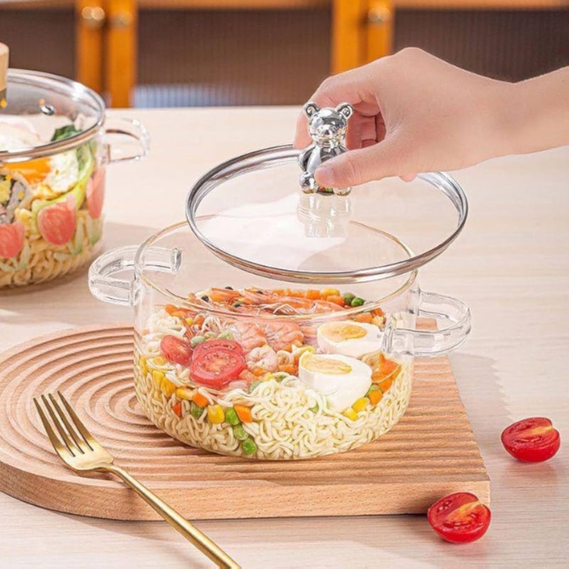 كليار بوروسيليكاتي زجاج كووكينج بوت ويته شفاف ليد اند تيددي مقبض 1.8 ليتير هيات-ريسيستانت بوت فور ديريكت ستوفي كووكينج اند ستيليسه مطبخ وسي