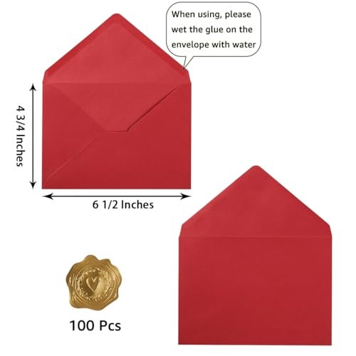 Toperd 100 Pieces A6 Envelopes Colorful 4x6 Envelopes for Greeting Cards, Birthday, Weddings, Baby Shower Invitation Cards (Red, 6 1/2 x 4 3/4 Inches) - Image 2