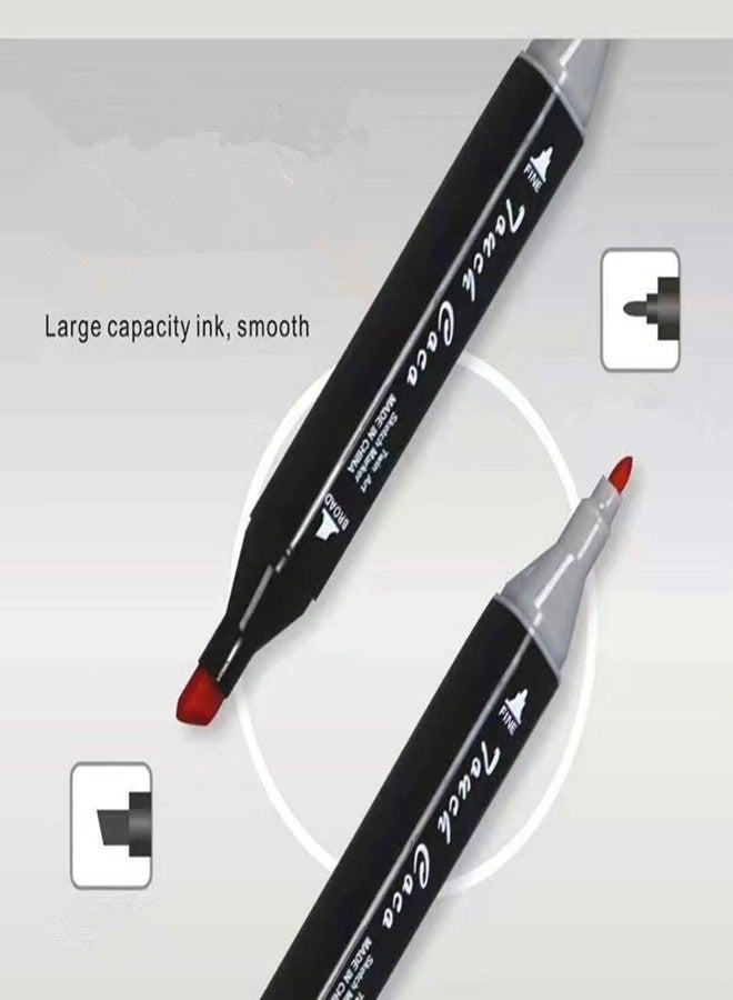 تاتش مجموعة أقلام تحديد 204 لونًا برأسين للطلاب تم ترقيتها بسعة كبيرة ومتانة أكبر ومناسبة للرسم والتصميم والتلوين - Image 2