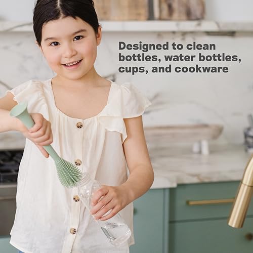 ezpz Bottle Brush (Gray) - Odor-Resistant Silicone Cleaning Tool with Long Sturdy Handle and Suction Base - Flexible Top for Tight Spaces - Gently Cleans Cups, Glasses, Bottles and Accessories - Image 5