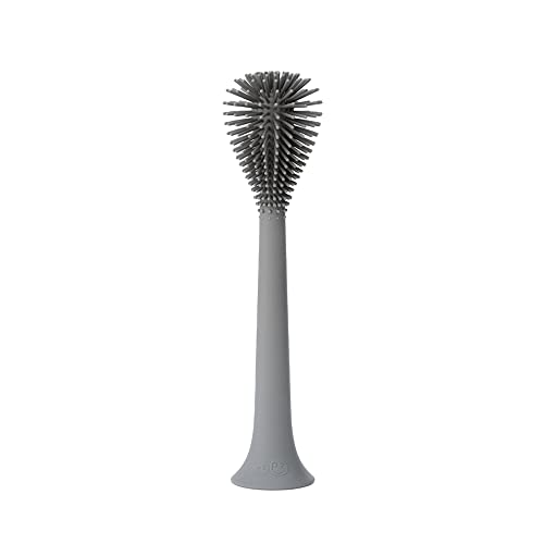 ezpz Bottle Brush (Gray) - Odor-Resistant Silicone Cleaning Tool with Long Sturdy Handle and Suction Base - Flexible Top for Tight Spaces - Gently Cleans Cups, Glasses, Bottles and Accessories - Image 4