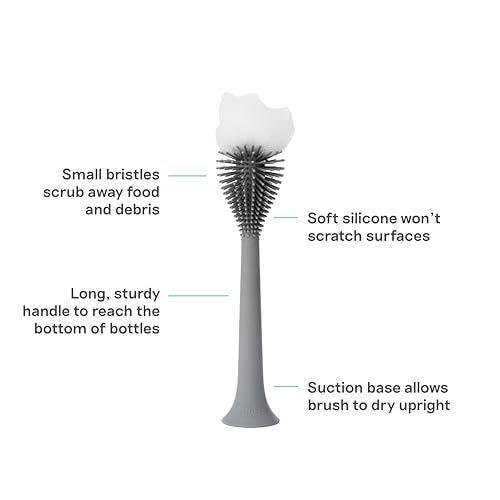 ezpz Bottle Brush (Gray) - Odor-Resistant Silicone Cleaning Tool with Long Sturdy Handle and Suction Base - Flexible Top for Tight Spaces - Gently Cleans Cups, Glasses, Bottles and Accessories - Image 2