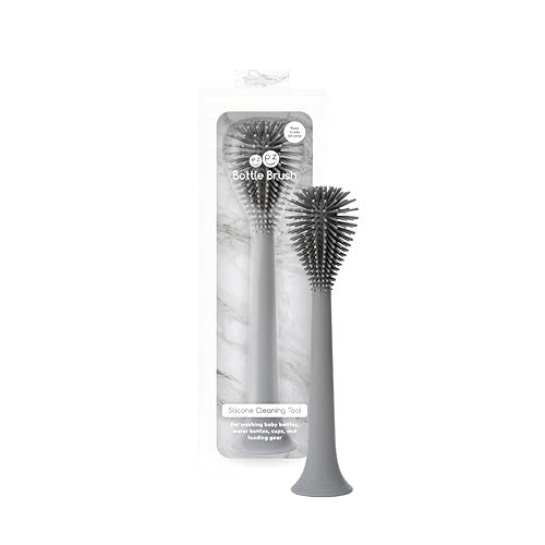ezpz Bottle Brush (Gray) - Odor-Resistant Silicone Cleaning Tool with Long Sturdy Handle and Suction Base - Flexible Top for Tight Spaces - Gently Cleans Cups, Glasses, Bottles and Accessories - Image 1