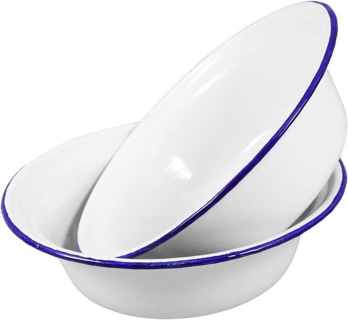 2PCS ENAMEL DINNER PLATES ENAMEL SOUP BOWLS THICKENED SERVING DISHES ROUND DINNER DISHES FOR KITCHEN