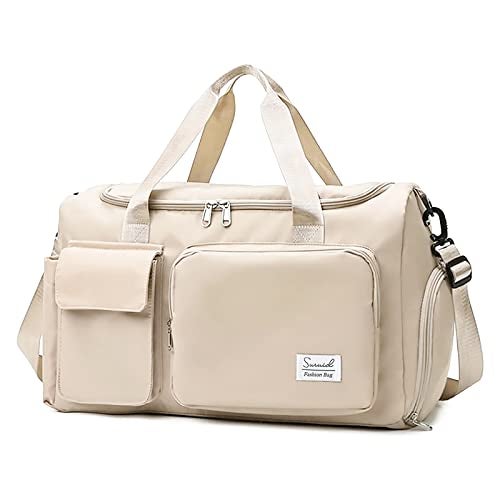 Suruid Sports Gym Bag with Shoes Compartment Travel Duffel Bag with Dry Wet Separated Pocket for Men and Women, Overnight Bag Weekender Bag Training Handbag Yoga Bag - Off White - Image 1