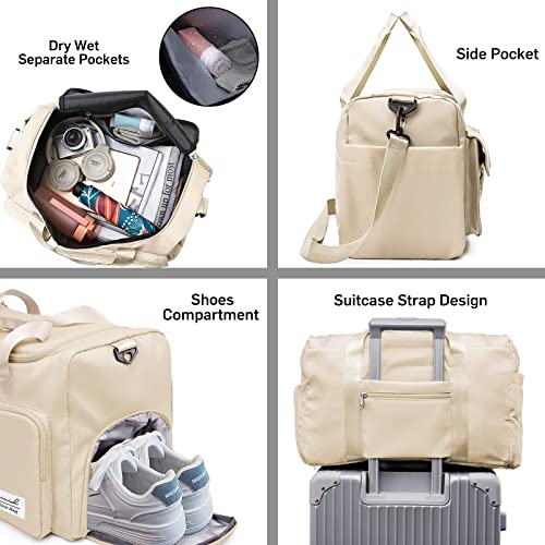 Suruid Sports Gym Bag with Shoes Compartment Travel Duffel Bag with Dry Wet Separated Pocket for Men and Women, Overnight Bag Weekender Bag Training Handbag Yoga Bag - Off White - Image 3