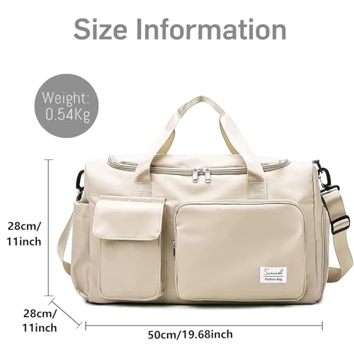 Suruid Sports Gym Bag with Shoes Compartment Travel Duffel Bag with Dry Wet Separated Pocket for Men and Women, Overnight Bag Weekender Bag Training Handbag Yoga Bag - Off White - Image 2