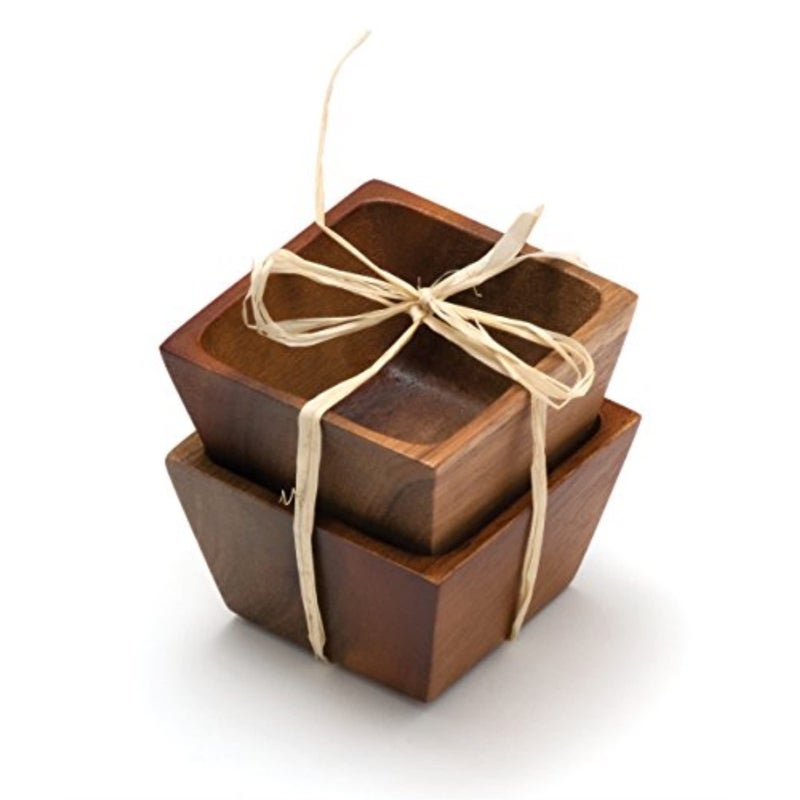 Lipper International Acacia Wood Small Square Bowls | For Condiments | Hand Wash Only | Brown | Set of 2 - Image 3